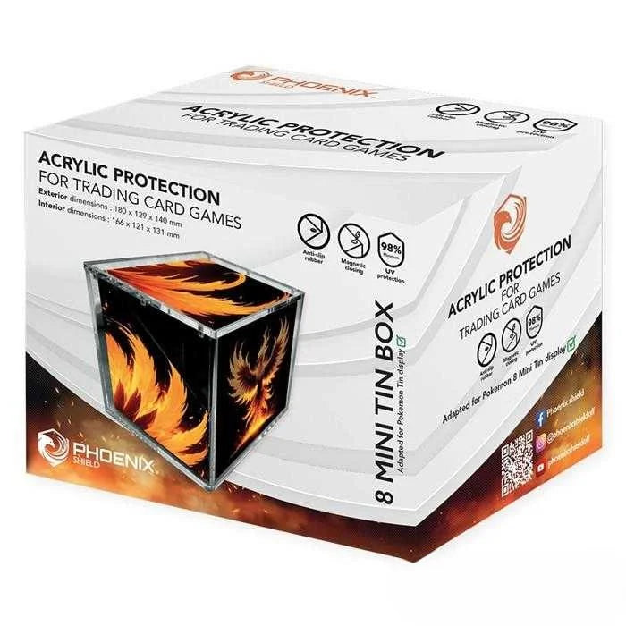 Phoenix Shield Protection Acrylique pour Display de 8 Mini Tin Pokémon